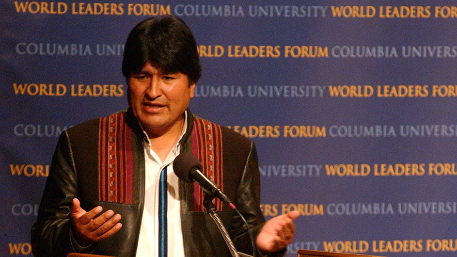 As president of the Republic of Bolivia, Evo Morales Ayma spoke to Columbia students in 2006 and 2008.