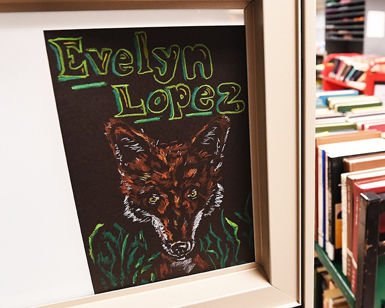 Freddy's fox art for Evelyn Lopez. Photo by Eileen Barroso. Freddy Claudio's art showing a fox for Evelyn Lopez.