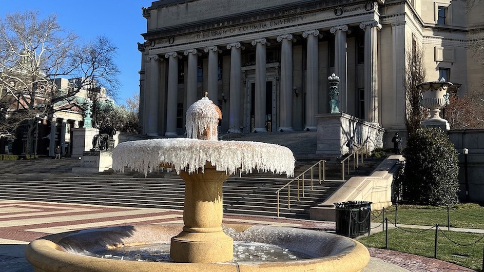 Frozen fountain on Low Plaza, Columbia University