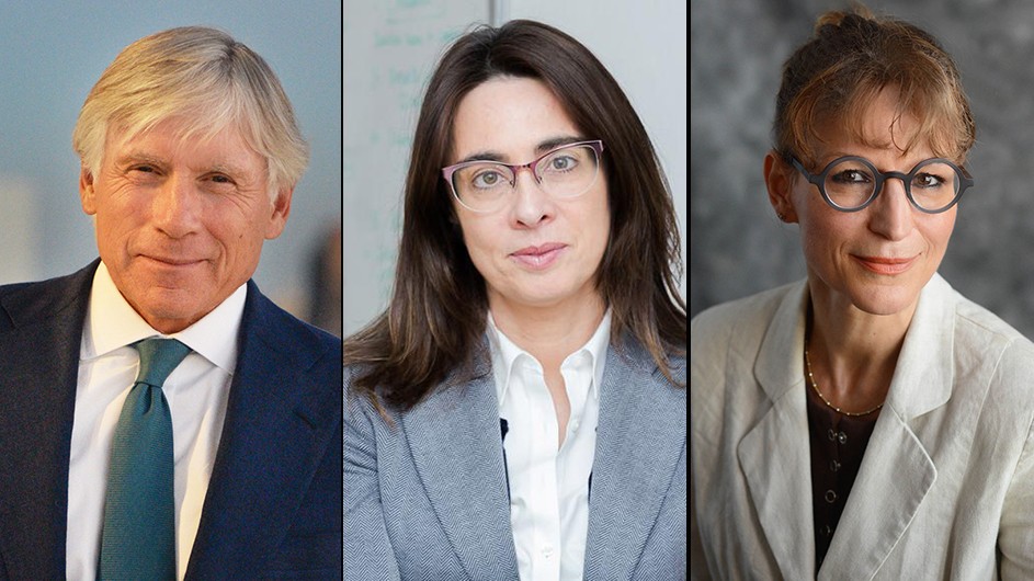Presenters at the 2022 Global Freedom of Expression Awards Ceremony: President Lee C. Bollinger, Catalina Botero Marino, and Agnès Callamard President Lee C. Bollinger, Catalina Botero Marino, and Agnès Callamard