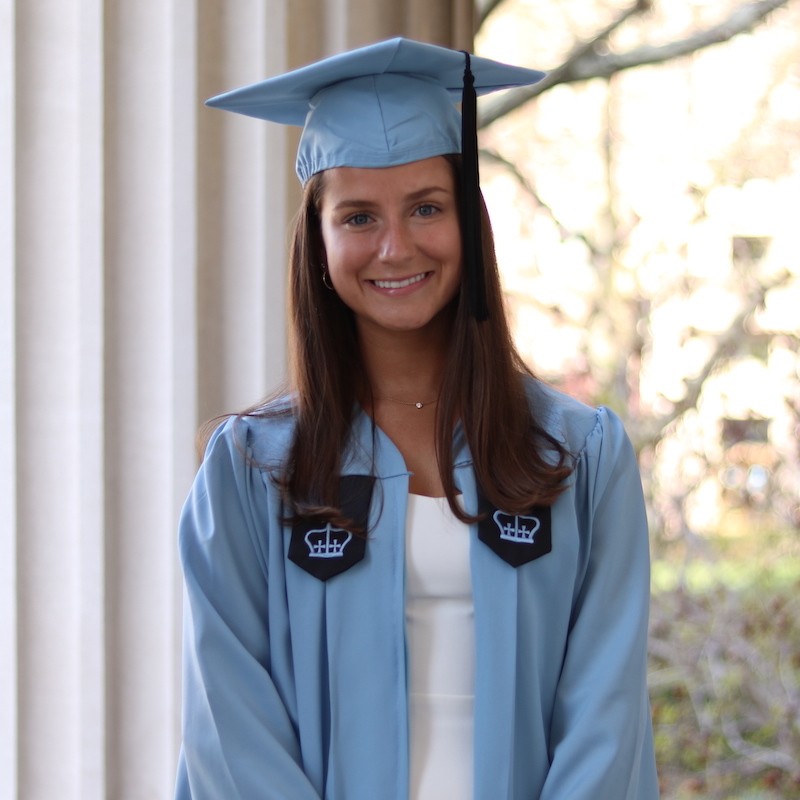 Katherine Kelly in her cap and gown. Katherine Kelly (CC'22)