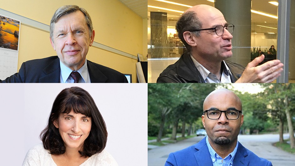 Class of 2022 National Academy of Sciences members (clockwise, left to right): Alfred Aho, Michael Harris, Mario Small, and Toniann Pitassi.