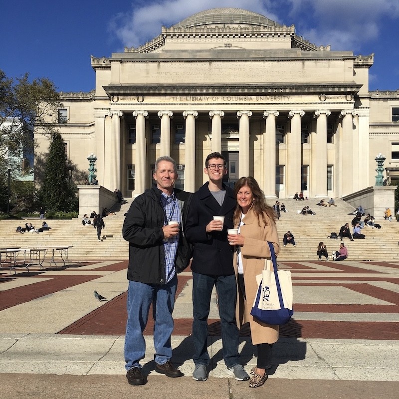 Nicholas Holfester with parents in front of Low Library