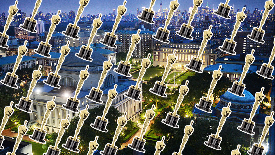 Oscars on top of an aerial view of Morningside campus.