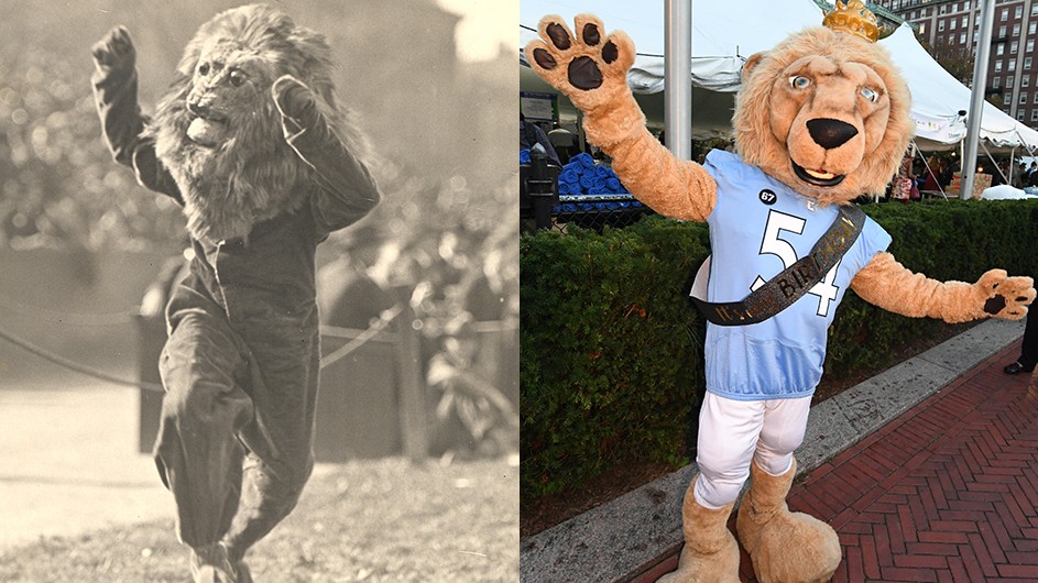 The Columbia Lion mascot in 1910 and in 2010. 