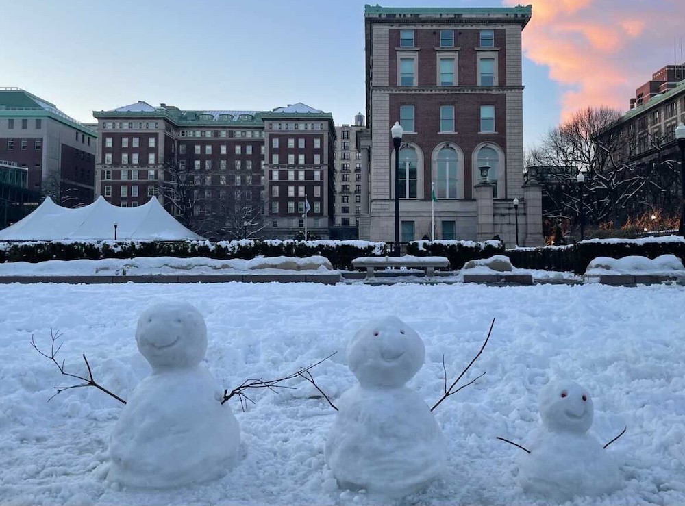 Snowmen on Morningside campus, Columbia University 