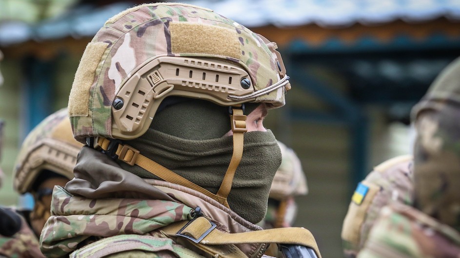 Ukrainian soldier in training practice