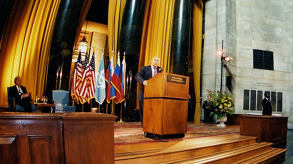 President Vladimir Putin of the Russian Federation spoke to Columbia students in 2003.