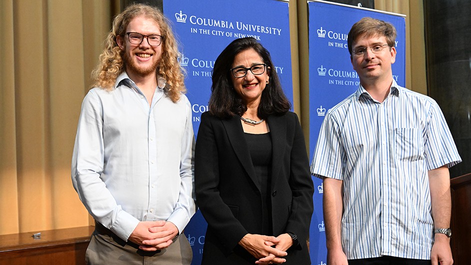 From left: Oliver Philcox, President Minouche Shafik, and Simon Brendle