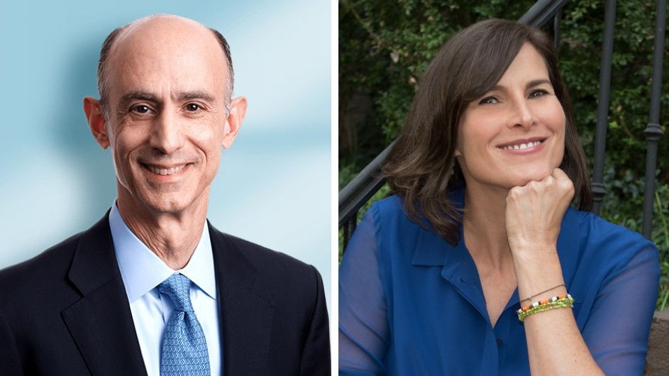 Two headshots of a man and a woman, side by side, smiling. 