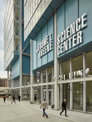 A new biomedical research building, the Jerome L. Greene Science Center, was made possible by a gift from Dawn Greene and the Jerome L. Greene Foundation. Frank Oudeman/Columbia University Irving Medical Center. Jerome L. Greene Science Center on Columbia University's Manhattanville Campus