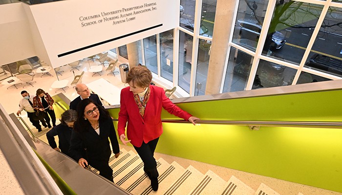 Minouche Shafik and Lorraine Frazier at Columbia's Nursing School