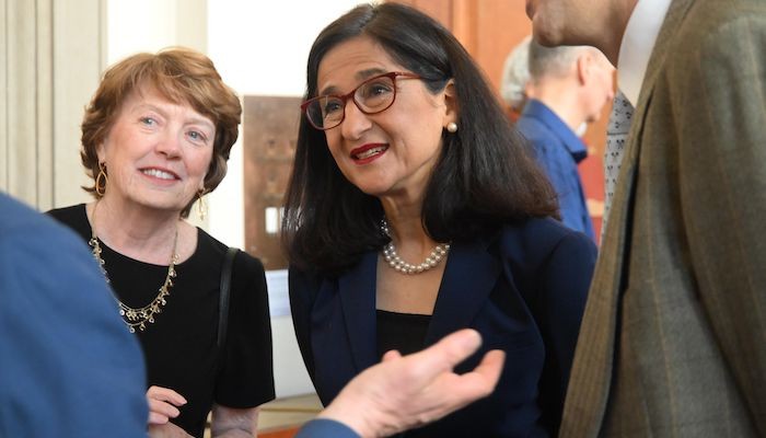 Mary Boyce and Minouche Shafik at a faculty reception