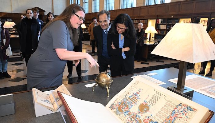 Minouche Shafik tours Butler Library at Columbia