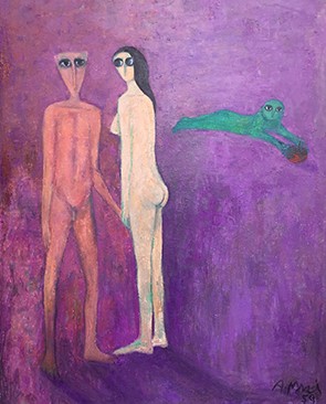 Ahmed Morsi, Adam and Eve, 1959. Oil on canvas; 45 ¾ x 34 ¾ in. (116.2 x 88.3 cm).  Courtesy Ghada Barsoum Collection; ©🄯Ahmed Morsi.