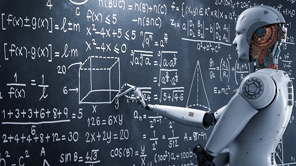 An illustration of a robot at a chalkboard.