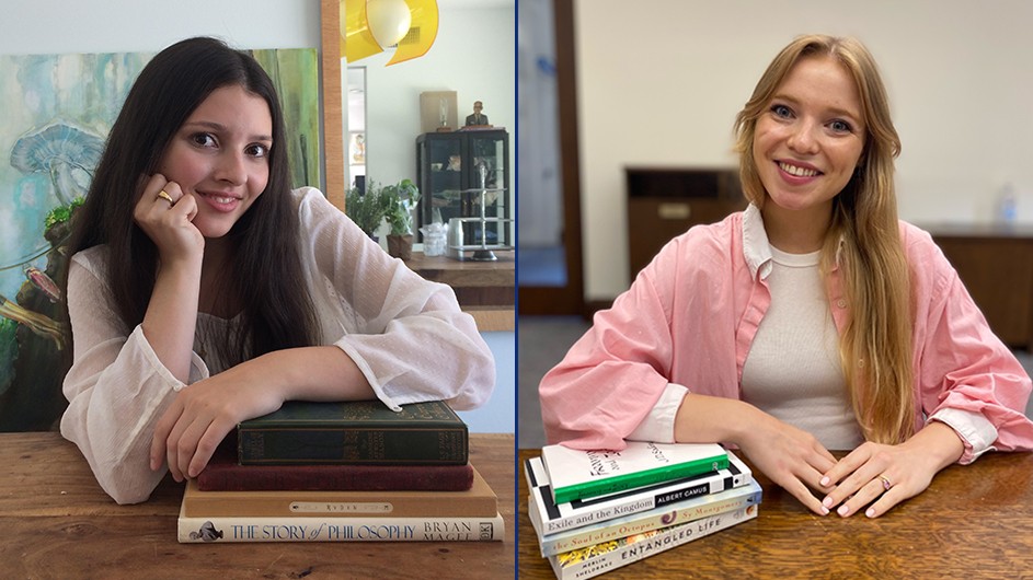 Ava Robles (left) and Lucie Schwartz (right) graduate students in the art history department, curated an exhibition of drawings from the Lola Szladits Archive in Art Properties. Columbia University students Ava Robles and Lucie Schwartz