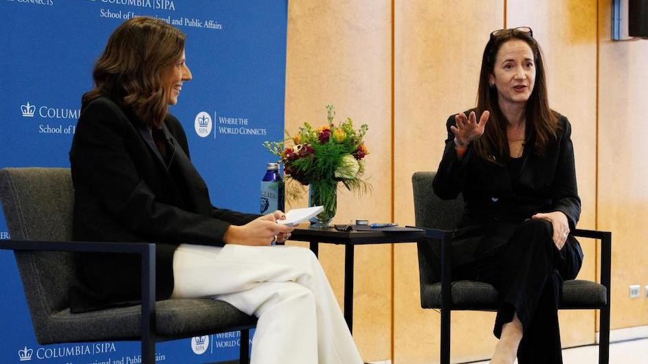 Keren Yarhi-Milo, Dean of the School of International and Public Affairs, talks with Avril Haines, Director of National Intelligence at a SIPA event