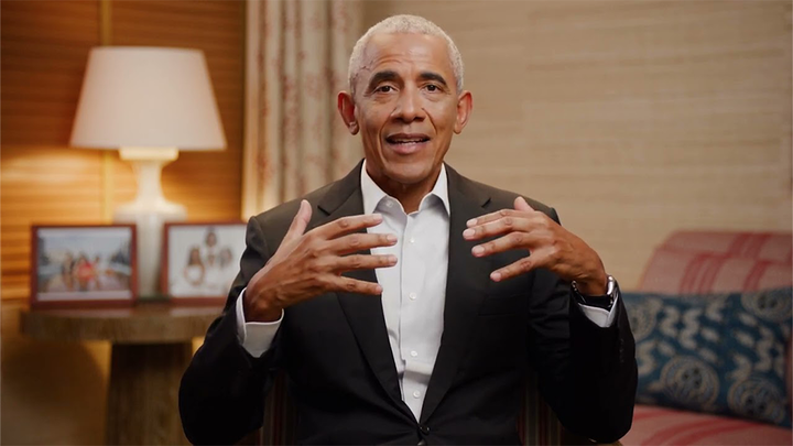 President Obama speaking via video to attendees of the Faultlines:Democracy conference at Columbia Journalism School