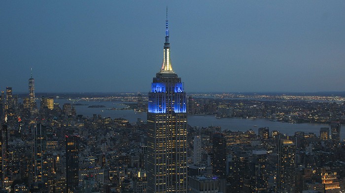 The Empire State Building at dusk. 