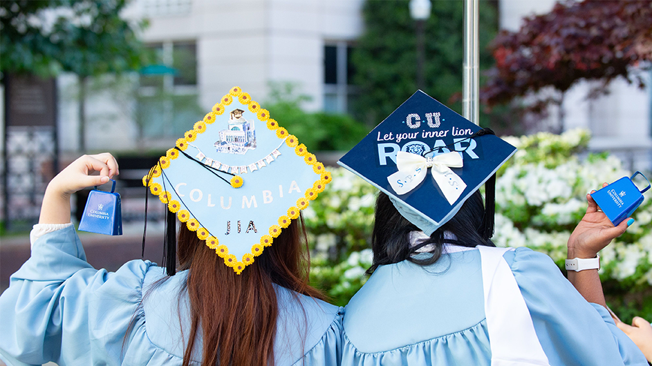 Grad caps, as viewed from behind. 