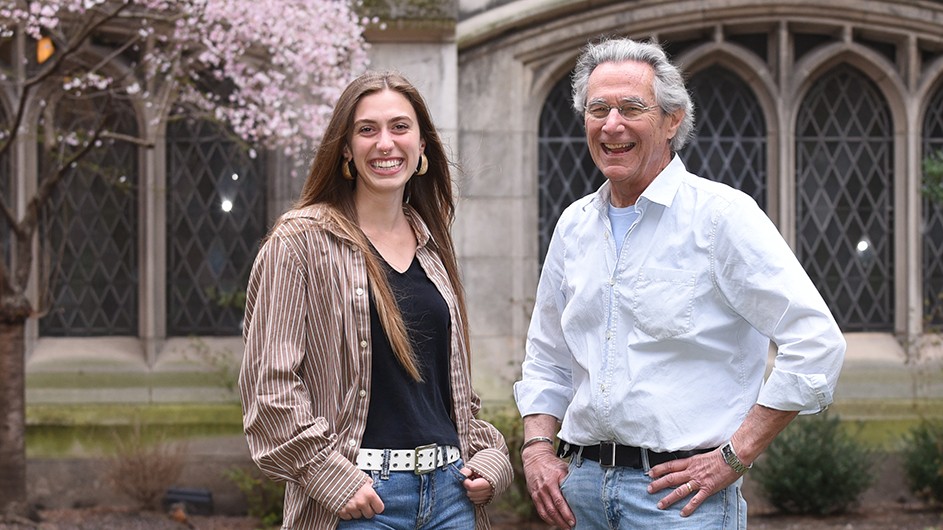 Alethea Harnish and Mark Taylor are co-teaching "Hippie Physics, Counterculture, Cyberculture" this semester, which represents the culmination of their three-year, collaborative relationship. Photo by Susan Farley. Columbia University student Alethea Harnish and Professor Mark Taylor