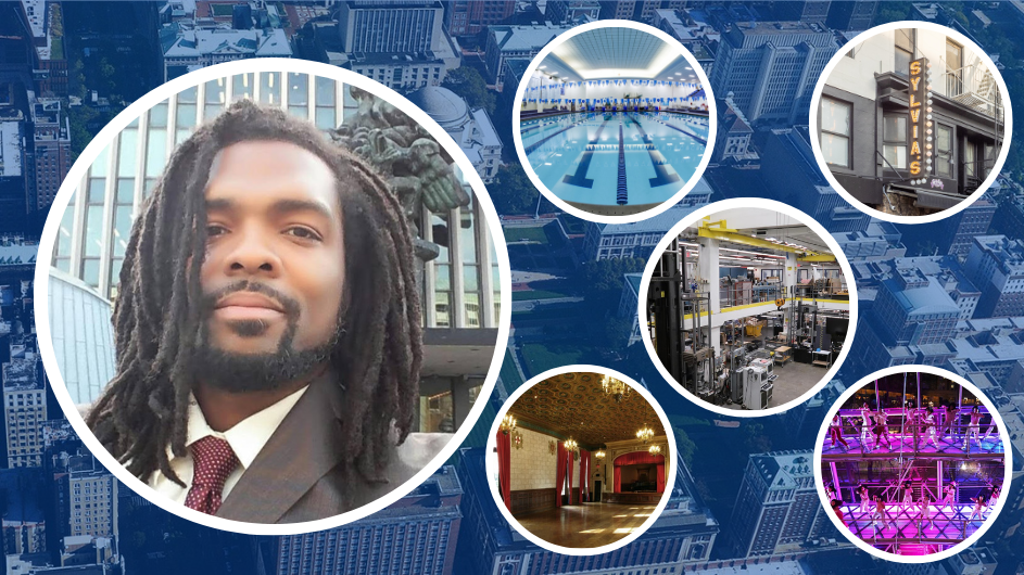 Henry Clemente, pictured left, and some of his favorite places on Columbia's campus. Graphic by Kelly Moffitt-Hawasly. Henry Clemente pictured alongside differents his favorite spaces in the university.