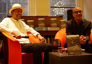 Henry Threadgill on the left, and Brent Hayes Edwards on the right. Henry Threadgill and Columbia University Professor Brent Hayes Edwards