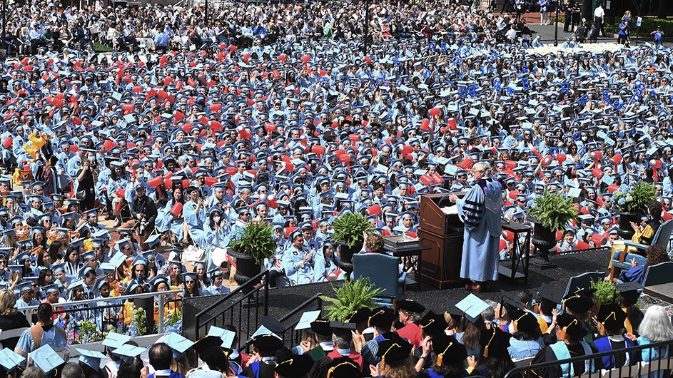 President Bollinger addresses the Commencement crowd in 2022. 