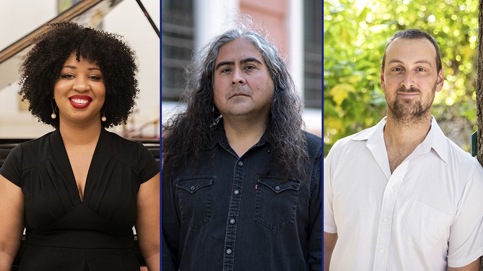 Three Columbians or individuals with strong connections to the University have been selected as 2023 MacArthur Fellows by the John D. and Catherine T. MacArthur Foundation: (from left) Courtney Bryan, Raven Chacon, and A. Park Williams.