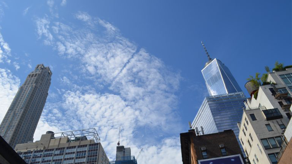 Looking upward at One World Trade Center
