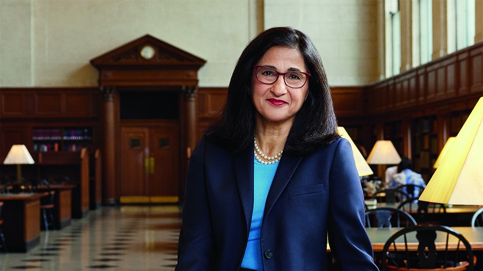 President Minouche Shafik in Butler Library. 