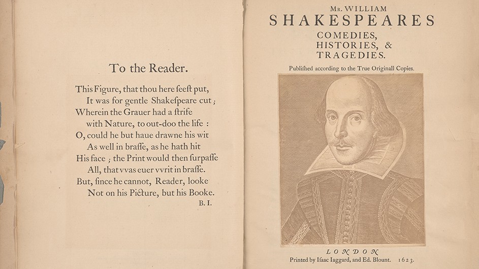 Shakespeare as put forth in 1623: a reprint of Mr. William Shakespeares Comedies, histories & tragedies: published according to the true originall copies, London: Lionel Booth, 1864, Plimpton 822.33 1864 Sh1, RBML. Shakespeare manuscript, Columbia University Rare Book & Manuscript Library