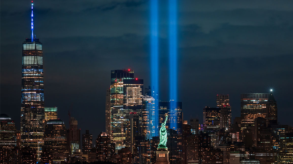 LIghts for the World Trade center towers remembrance.
