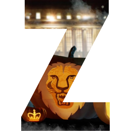 A block letter Z with a Halloween pumpkin in it.