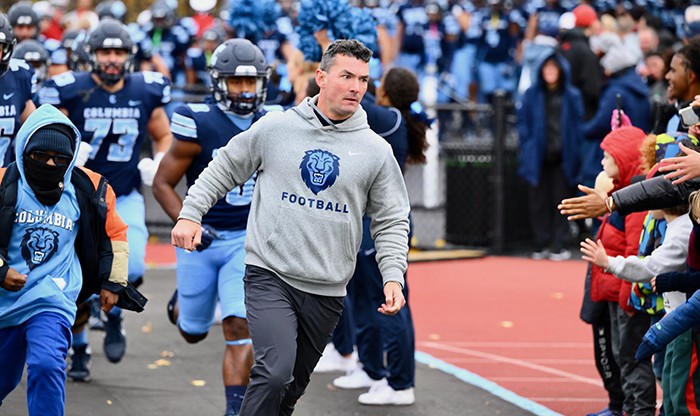 Three cheers for Columbia Football Coach Jon Poppe! Photo by Stockton Photo/Columbia Athletics. Columbia Football Coach Jon Poppe.