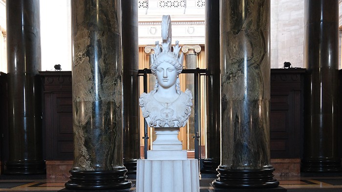 "Athena" by Leonidas Drosas, Art Properties, Columbia University. Photo by Bruce Gilbert. Athena by Leonidas Drosas, Low Library, Columbia University