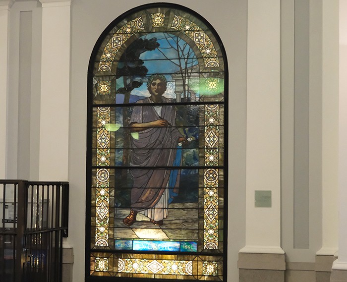 "Vergil" by Louis Comfort Tiffany, Art Properties, Columbia University. Photo by Bruce Gilbert. Vergil by Louis Comfort Tiffany, Columbia University
