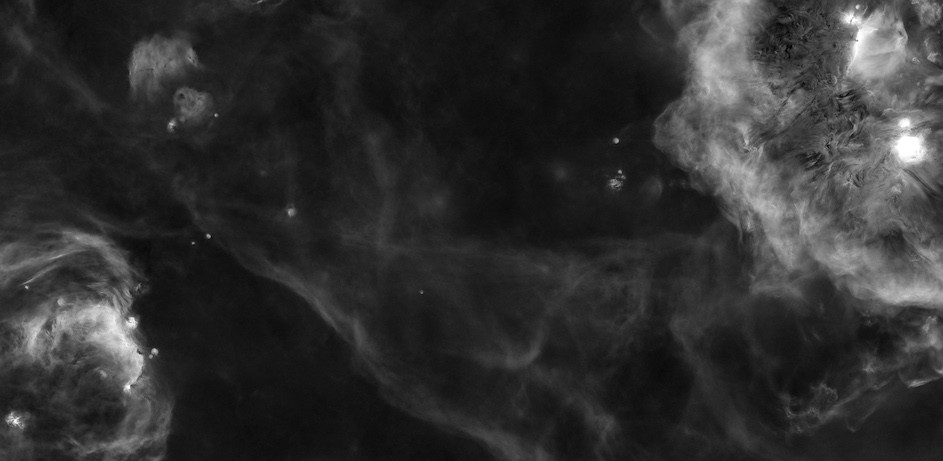 A digital composite image of a portion of the night sky included in today’s data release. The image was taken by the MDW Survey and shows highly structured hydrogen emission in the region. Team member Sean Walker digitally removed stars from the image.