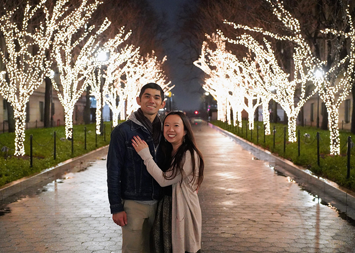 Alison Chang (CC'16) and Akira Baruah (SEAS'16) on College Walk