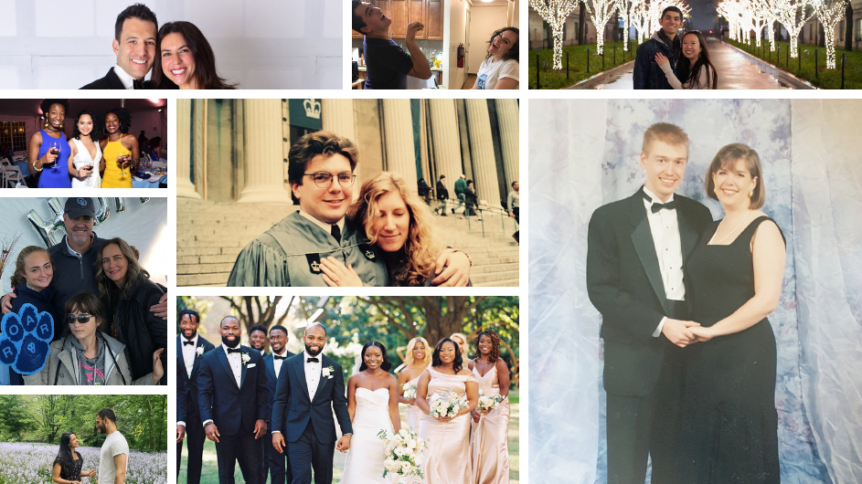 A collage of seven photos of Columbia friends and couples.