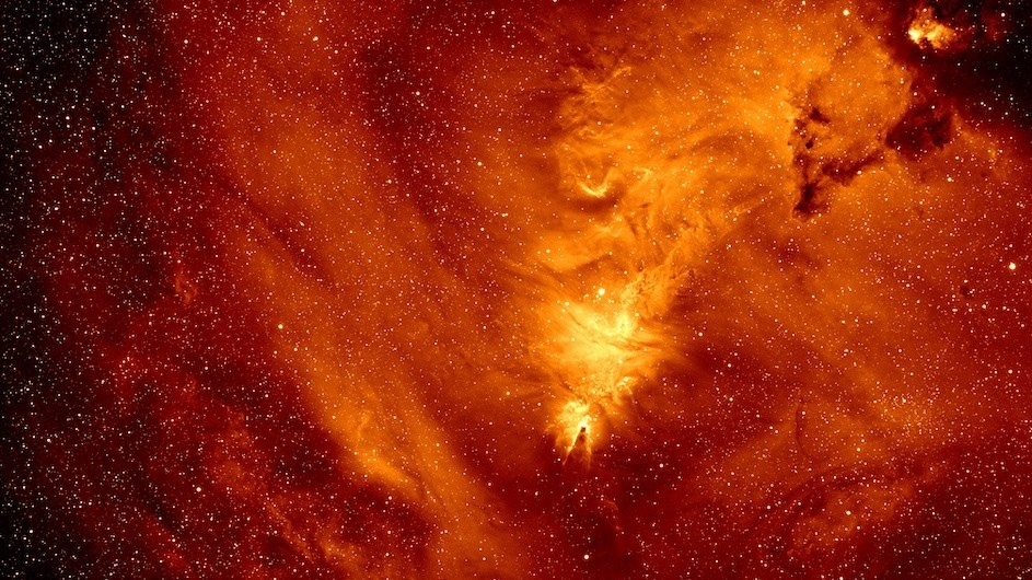 Swirling hydrogen emissions and stars in an area of the night sky known as the cone nebula. The image was taken by the MDW Survey and shows a region included in a recent Columbia data release.