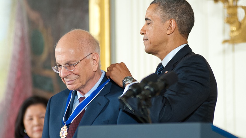 Psychologist Daniel Kahneman receives the Presidential Medal of Freedom from President Barack Obama at a ceremony at The White House on November 20, 2013.