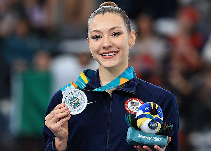 Evita Griskenas, 2023 Pan American Games all-around silver medalist, Santiago, Chile. Photo by Ricardo Bufalin.