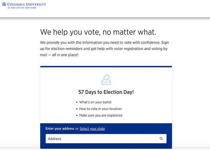 A screenshot of the turbovote website