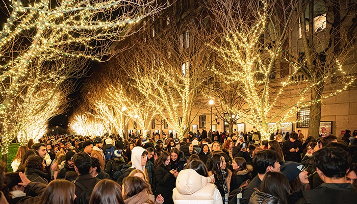 Photo by Brandon Vallejo/Columbia College. College Walk lights