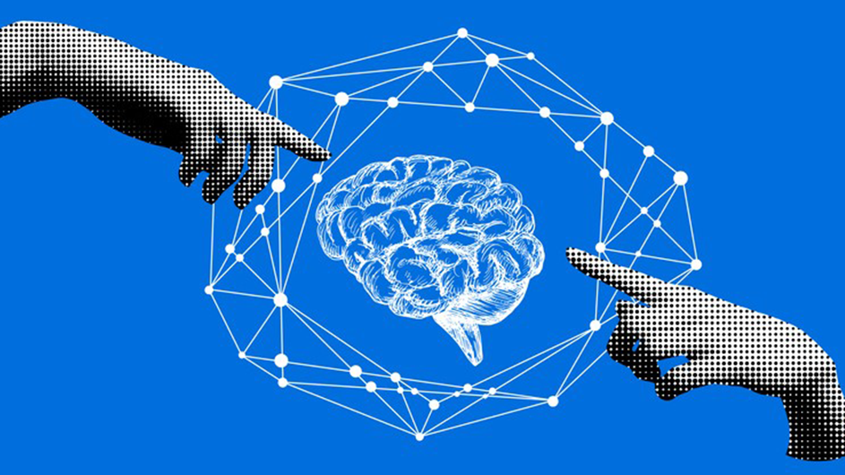 Fingers touch a graphic brain
