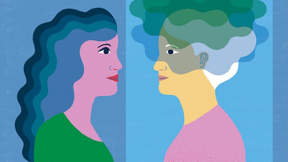 An illustration of two people facing each other.