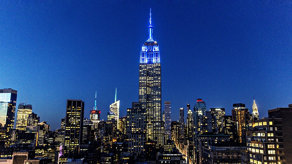 The Empire State Building, illuminated blue for Columbia graduates.