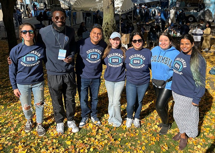 Emily Taylor and Friends at Commencement in Columbia sweatshirts. 
